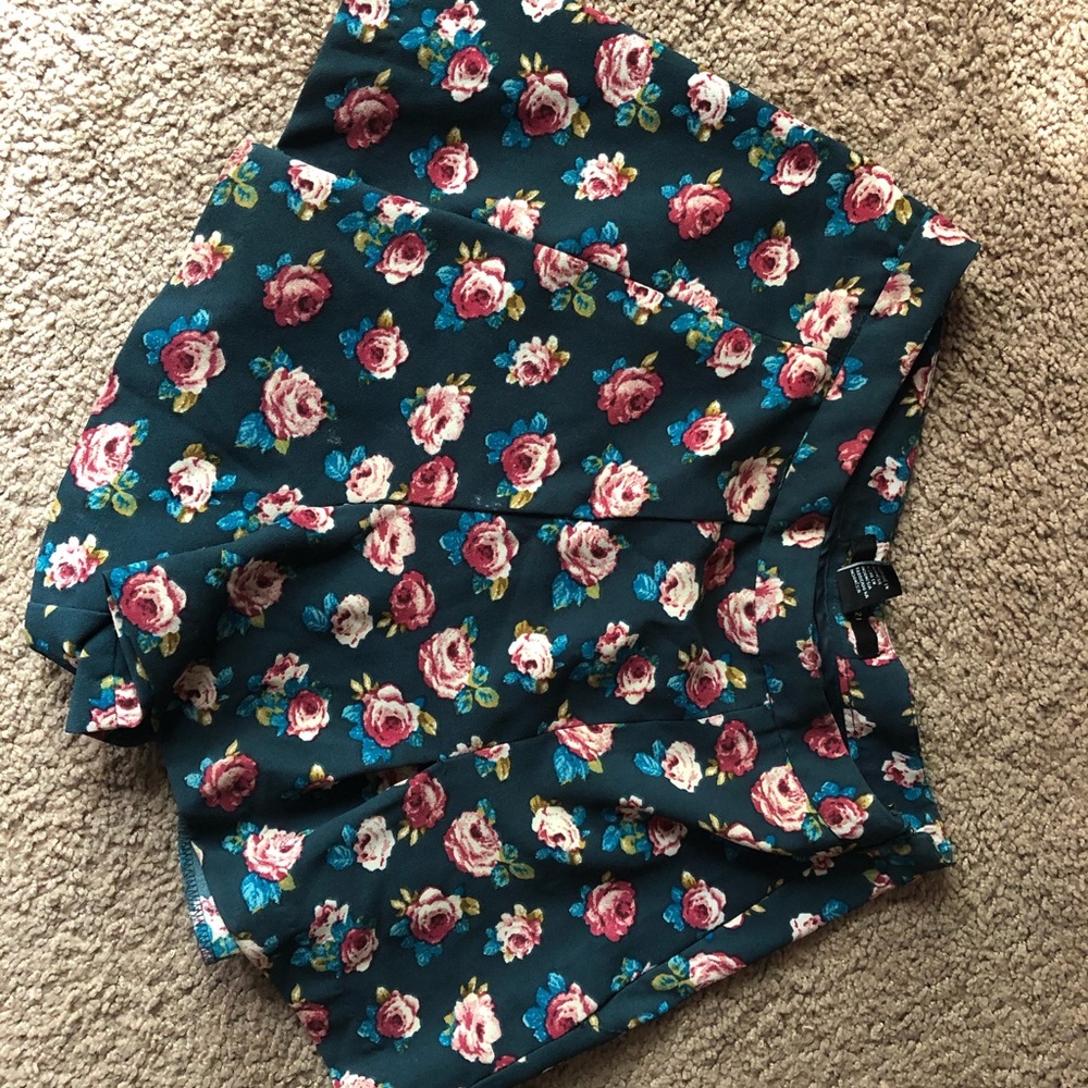 Teal floral shorts/ skirt/ skort